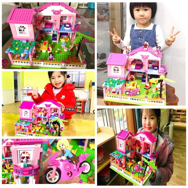 Đồ Chơi Lắp Ráp Kiểu LEGO FRIENDS Cho Bé Gái Mô Hình Biệt Thự Garden Villa Pink Sluban M38-B0721 Với 896 Mảnh Ghép