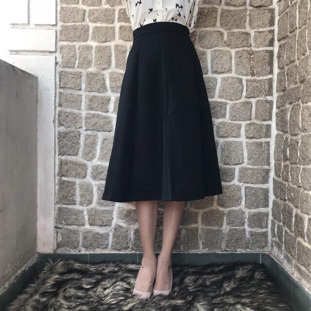 Chân váy xòe midi, chân váy vải tuyết mưa freesize