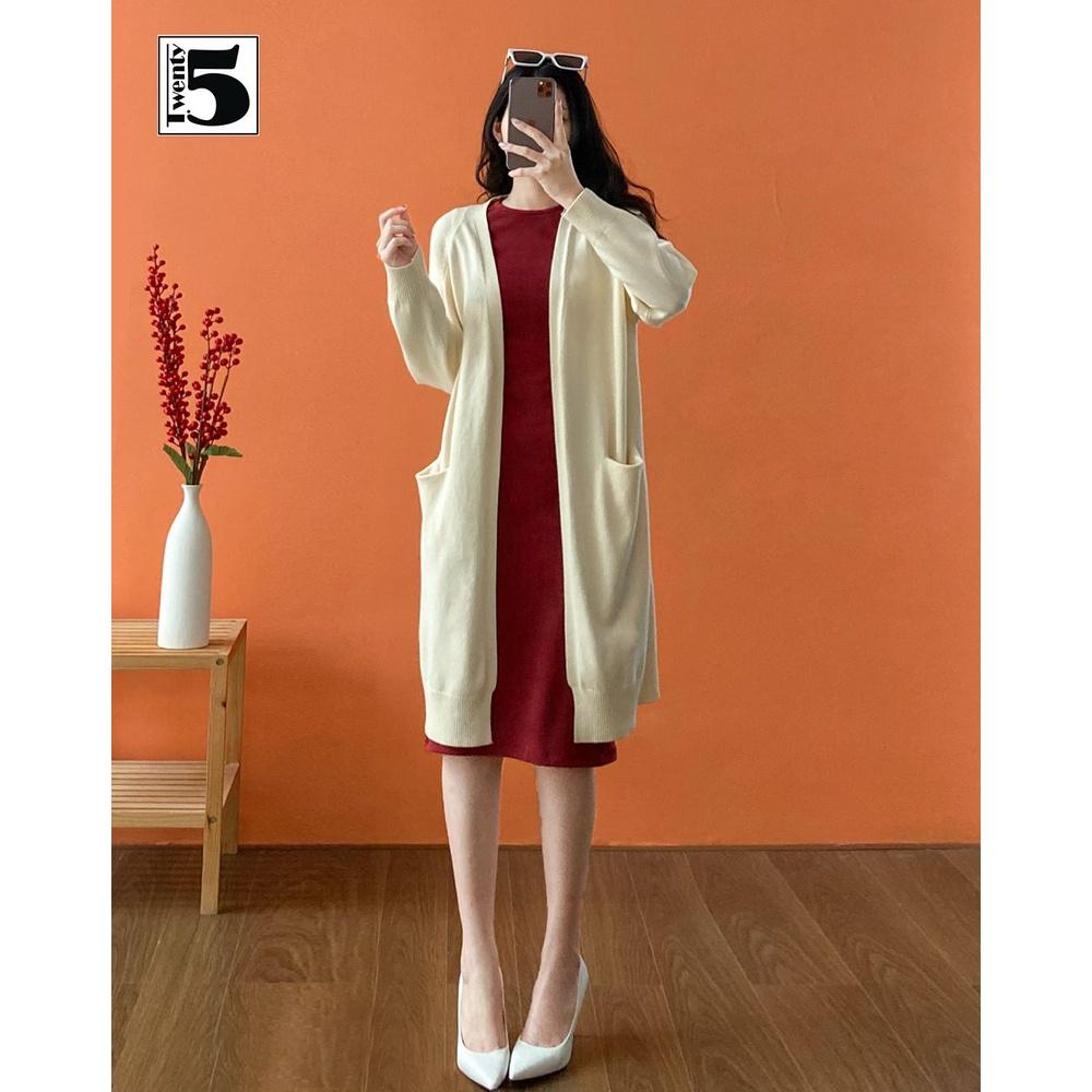 Áo len cardigan nữ dáng dài túi ốp, không cúc Twentyfive 4002