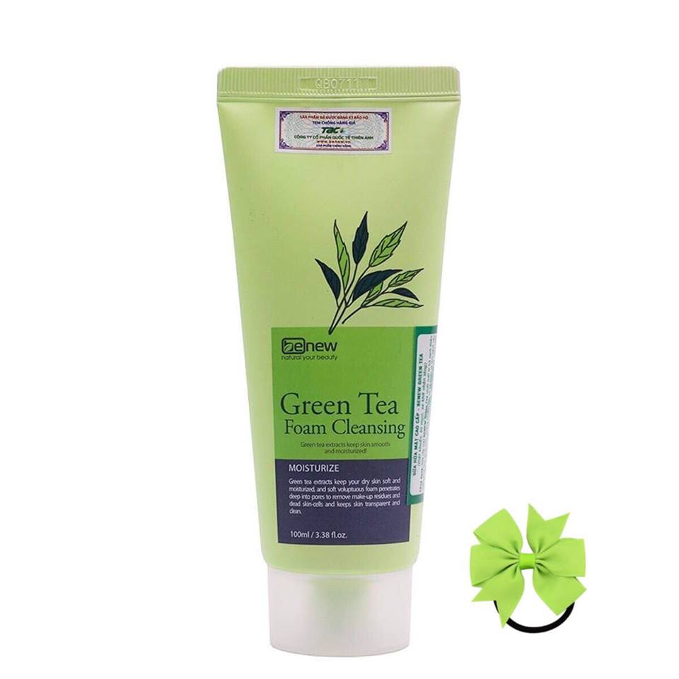 Sữa Rửa Mặt Hàn Quốc Tinh Chất Trà Xanh Benew Green Tea Foam Cleansing (100ml) – Hàng Chính Hãng [Tặng dây cột tóc nơ - màu ngẫu nhiên ]