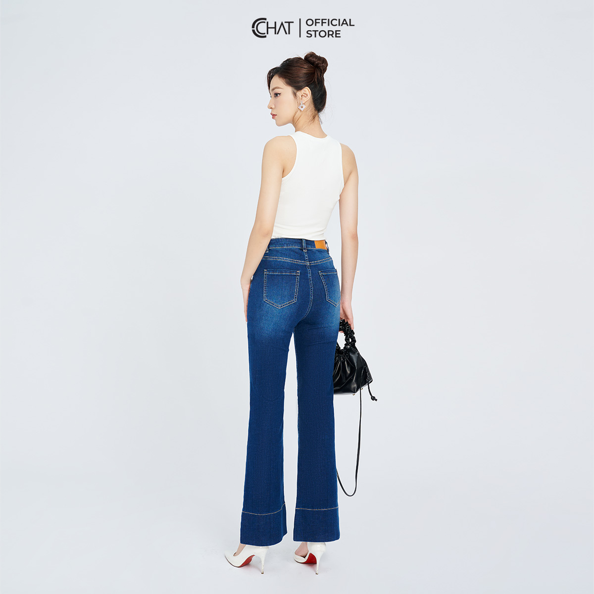Quần Jean Nữ Vẩy Ống Rộng Bản Gấu Lớn Chất Vải Dày Dặn 22GDJ2010EH