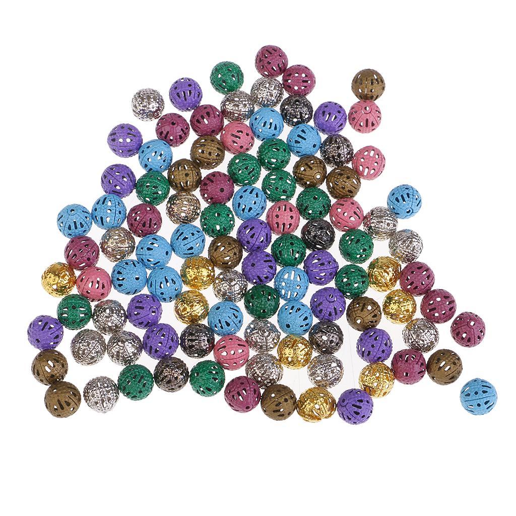 200pcs Iron Hollow Metal Beads for Craft Loose Spacer Beads Round Beads 8mm