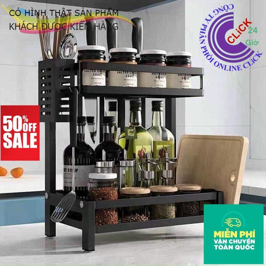 Kệ Gia Vị 2 Tầng 3 Tầng Đa Năng Nhà Bếp Thông Minh Có Ống Đũa Và Treo Dao, Thớt Đầy Đủ Phụ Kiện Sơn 3 Lớp