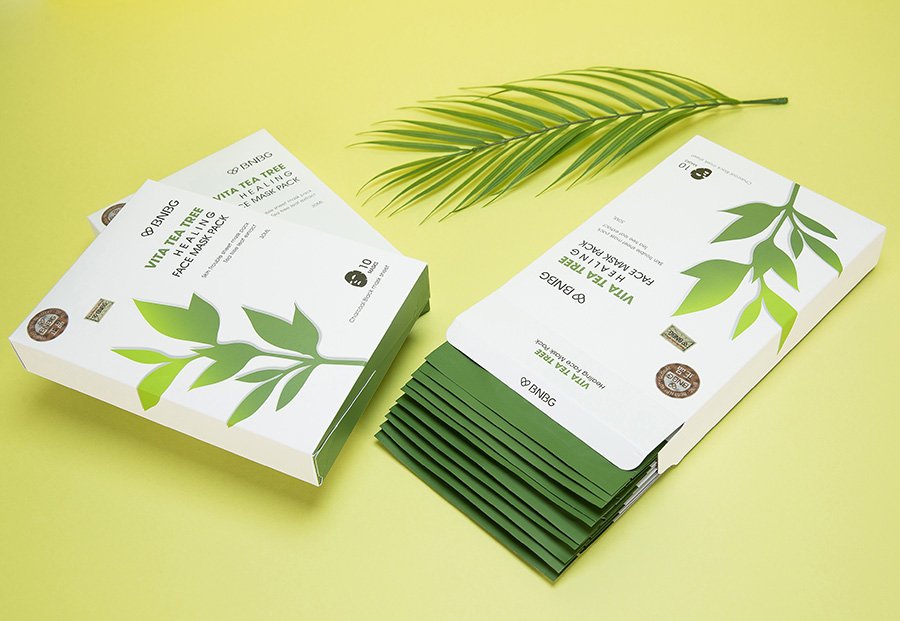 Hộp 10 Mặt Nạ Tràm Trà Giảm Mụn, Thải Độc Da BNBG Vita Tea Tree Healing Face Mask Pack 30ml + Tặng Kèm 1 Băng Đô Tai Mèo ( MÀu Ngẫu Nhiên)