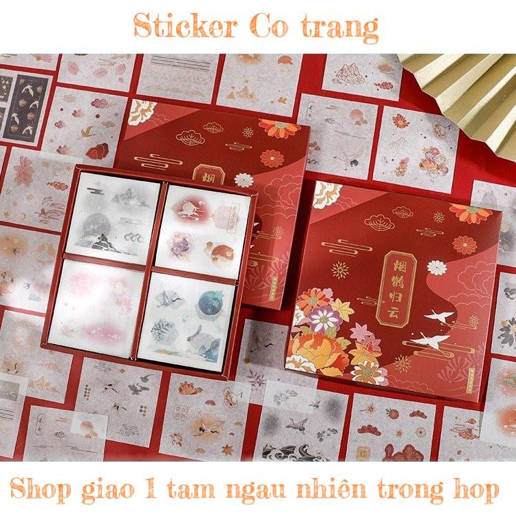 Sticker 1k cute trang trí dán laptop điện thoại kiểu cổ trang trong hộp 100 tấm có axtra TIMO ST40