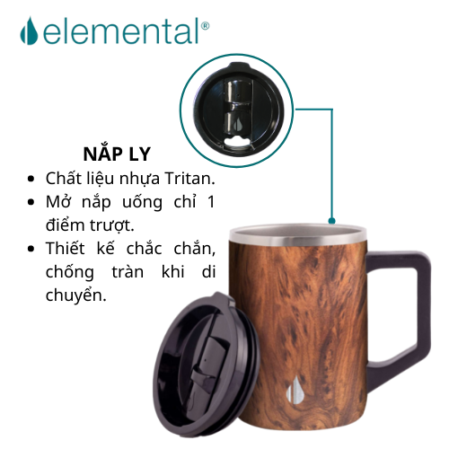 Cốc giữ nhiệt Elemental Summit 470ml màu vân gỗ, giữ nhiệt vượt trội, an toàn sức khỏe