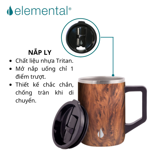 [Thương hiệu Mỹ_Hàng chính hãng] Cốc giữ nhiệt Elemental Summit 470ml màu vân gỗ, giữ nhiệt vượt trội, an toàn sức khỏe