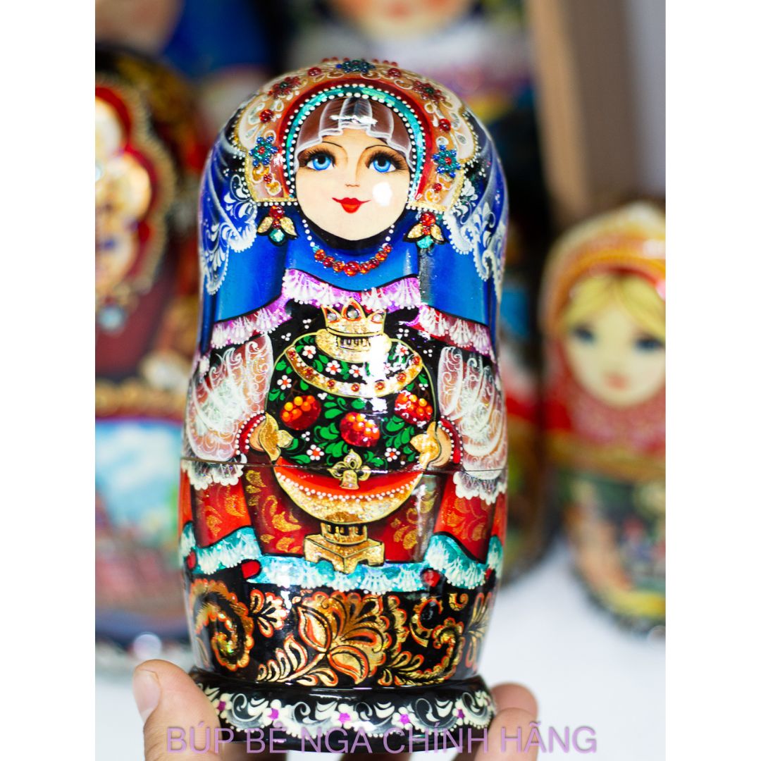 BỘ BÚP BÊ NGA MATRYOSHKA 5 LỚP 20CM CAO CẤP HOA VĂN "CÔNG CHÚA ÔM SAMOVAR" CỰC ĐẸP, TINH TẾ VÀ SANG TRỌNG