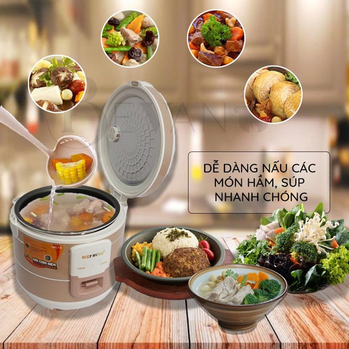 Nồi cơm điện mini nắp gài hàng chính hãng Hiệp Hưng Cao Cấp HHCC-02 Bevano,lòng nồi cơm nhỏ 1.2L chống dính không dính đa năng, giữ ấm lên đến 12h, tiết kiệm điện năng
