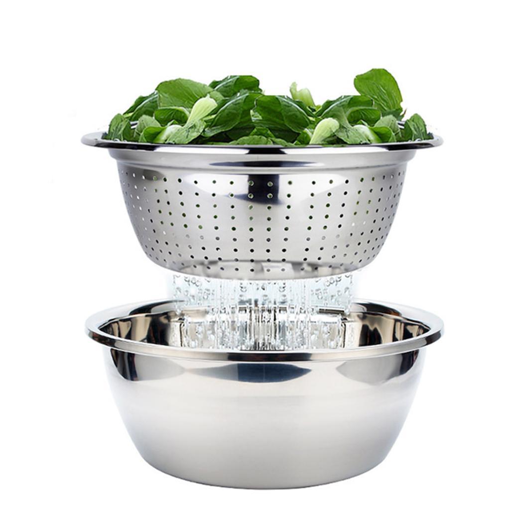 2x Metal Kitchen Strainer Colander Pasta Rice Sifter Salad Spinner Set 32cm