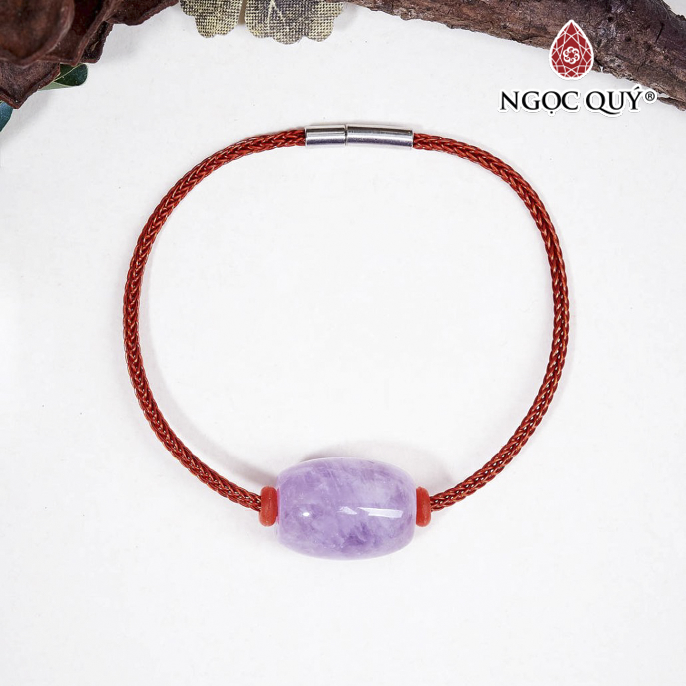 Vòng tay xỏ lu đá thạch anh tím ngọc lavender amethys mệnh hỏa, thổ - Ngọc Quý Gemstones