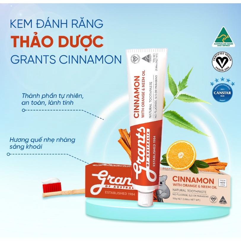 SET 2 Kem Đánh Răng Thảo Dược Quế Tự Nhiên Grants của ÚC, 110g, Hữu Cơ, Bổ Sung Canxi Và Khoáng Chất, Sạch Mảng Bám, Thơm Miệng, An Toàn