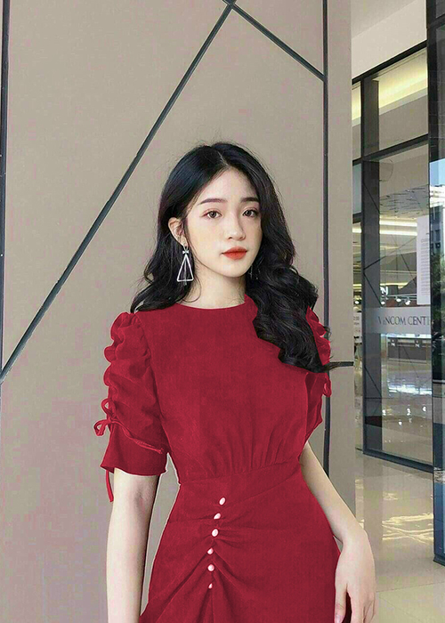 Đầm Ôm Đính Hạt Tay Cột Nơ Duyên Dáng