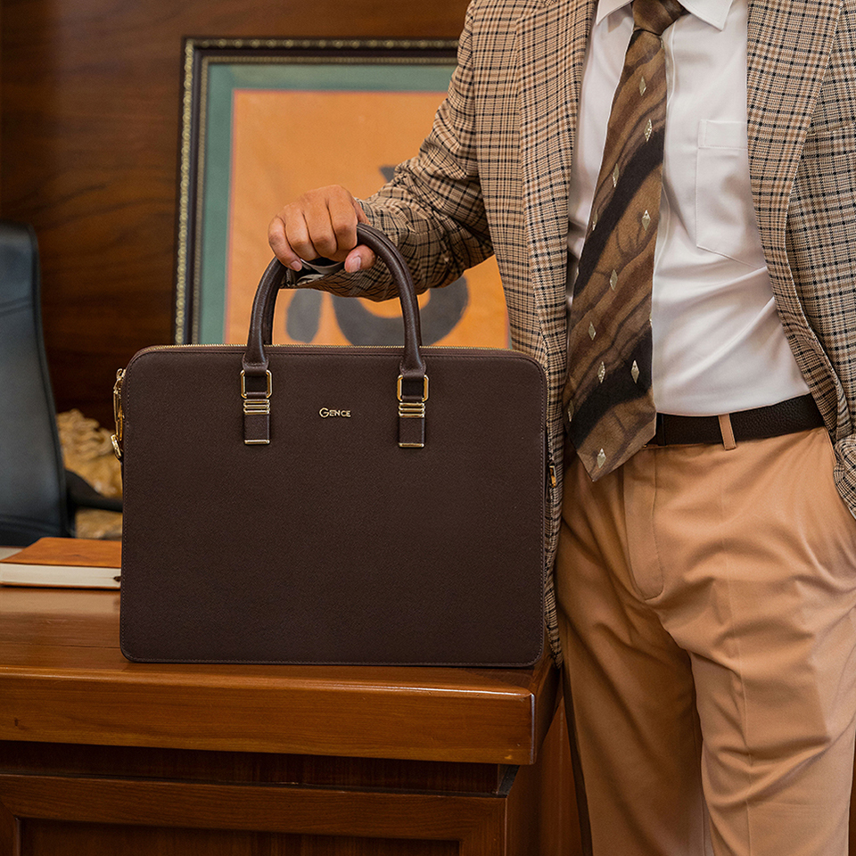 Cặp Da Công Sở Túi Xách Nam Chính Hãng GENCE CDX19 Da Bò Cao Cấp Màu Nâu