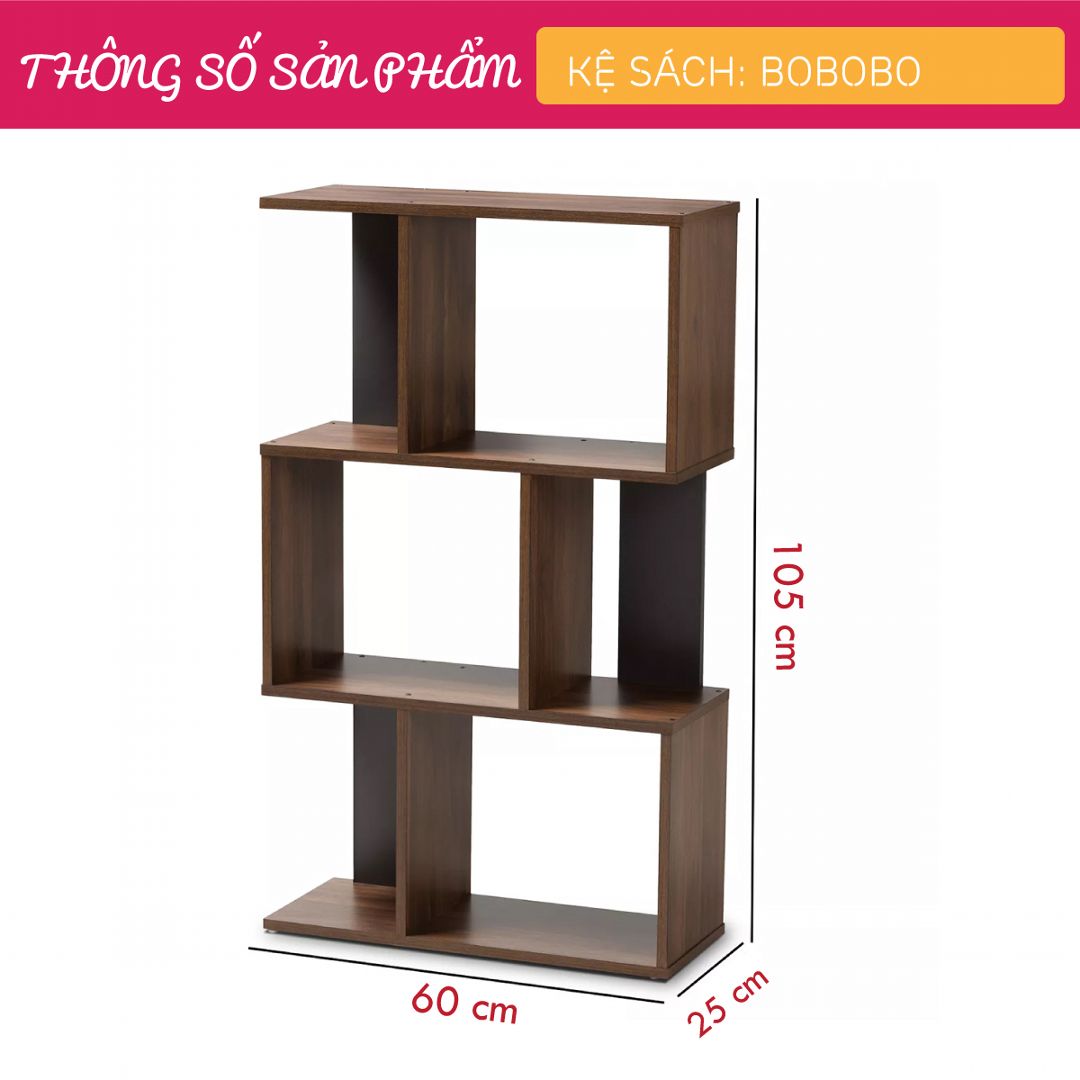 Kệ sách, kệ trang trí gỗ hiện đại SMLIFE Bobobo | Gỗ MDF dày 17mm chống ẩm | D60xR25xC105cm