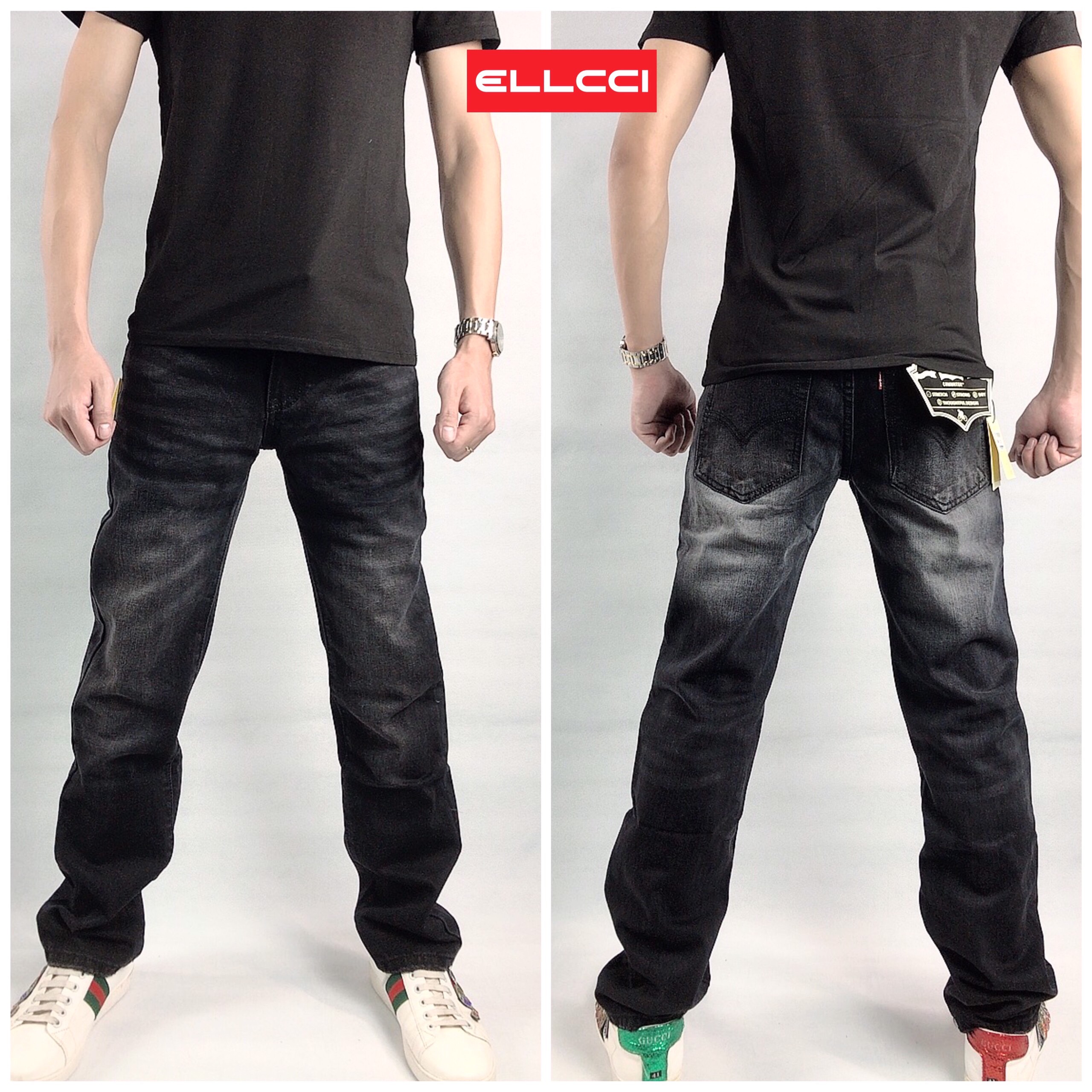 Quần jean nam ống suông ống rộng màu đen đẹp, chất liệu cao cấp tại Shop ELLCCI - Thiên đường quần bò nam đẹp - Số 1 về quần bò nam ống xuông!