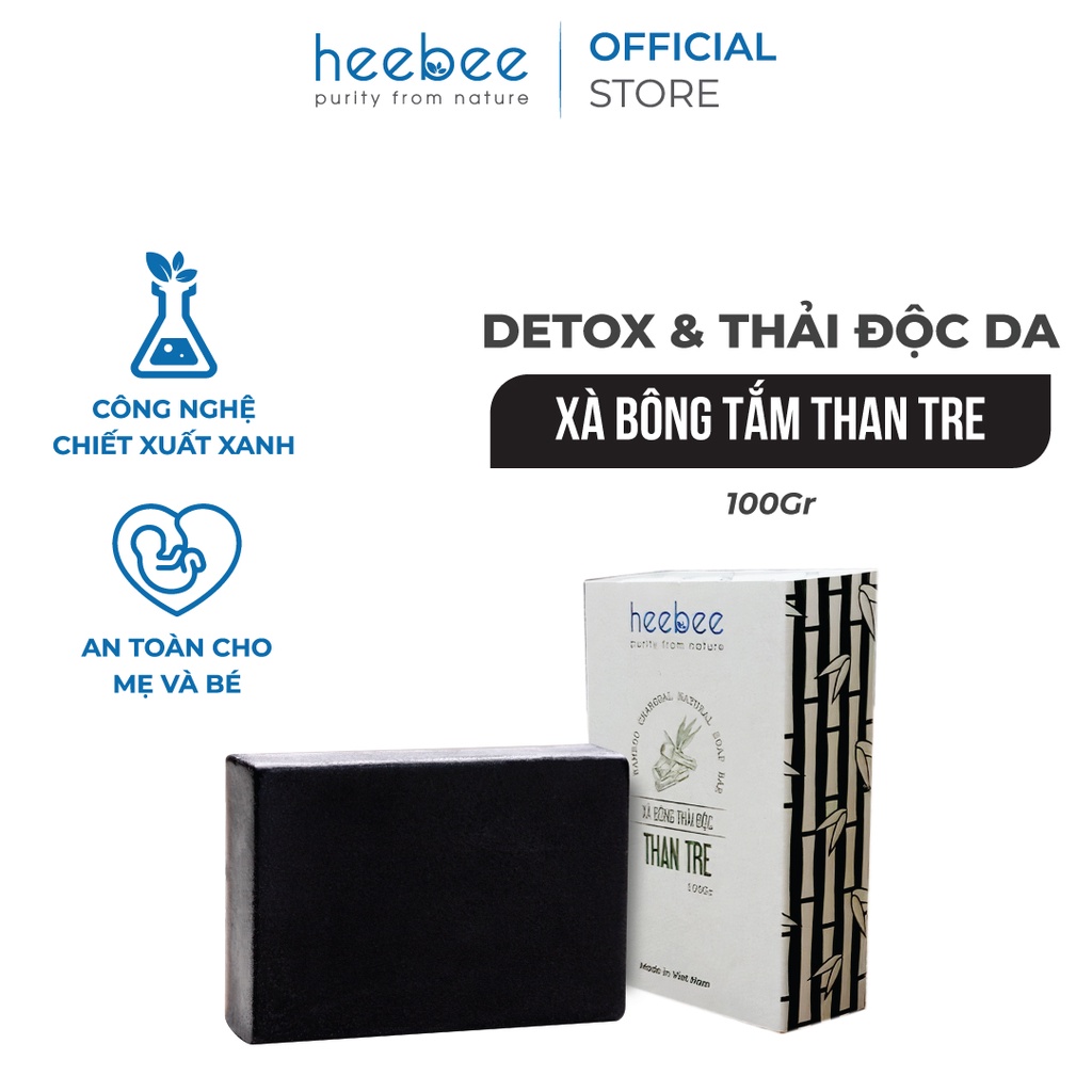 Xà Bông Tắm Than Tre Hoạt Tính Heebee Detox, Thải Độc Da  – Bamboo Charcoal Natural Soap Bar 100gr