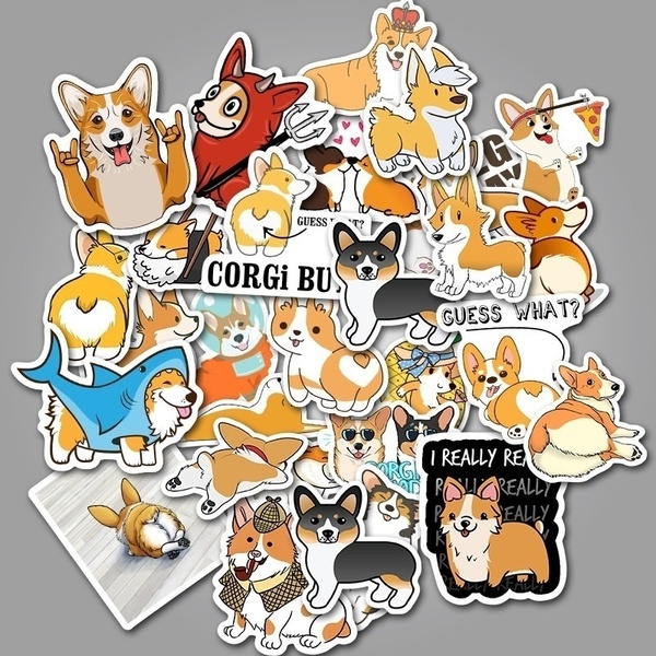 Set 30 sticker chó corgi dễ thương hình dán có ép lụa