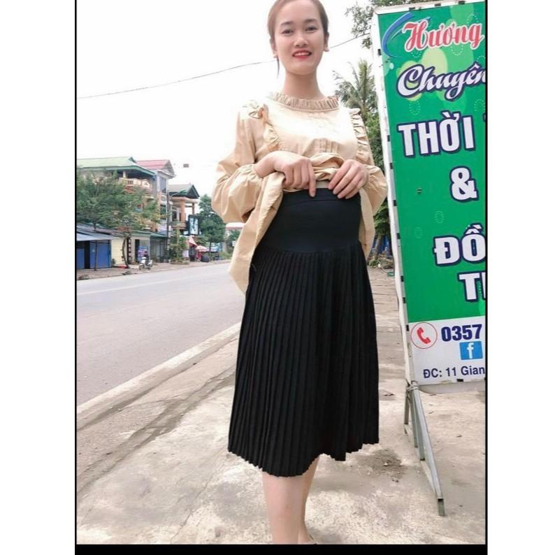 Chân váy bầu xếp ly DÁNG DÀI -