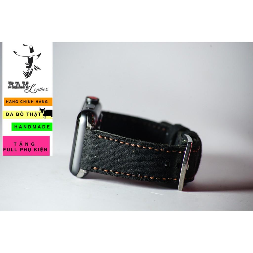 Dây đồng hồ RAM Leather da bò lộn đen tuyền - RAM classic 1966