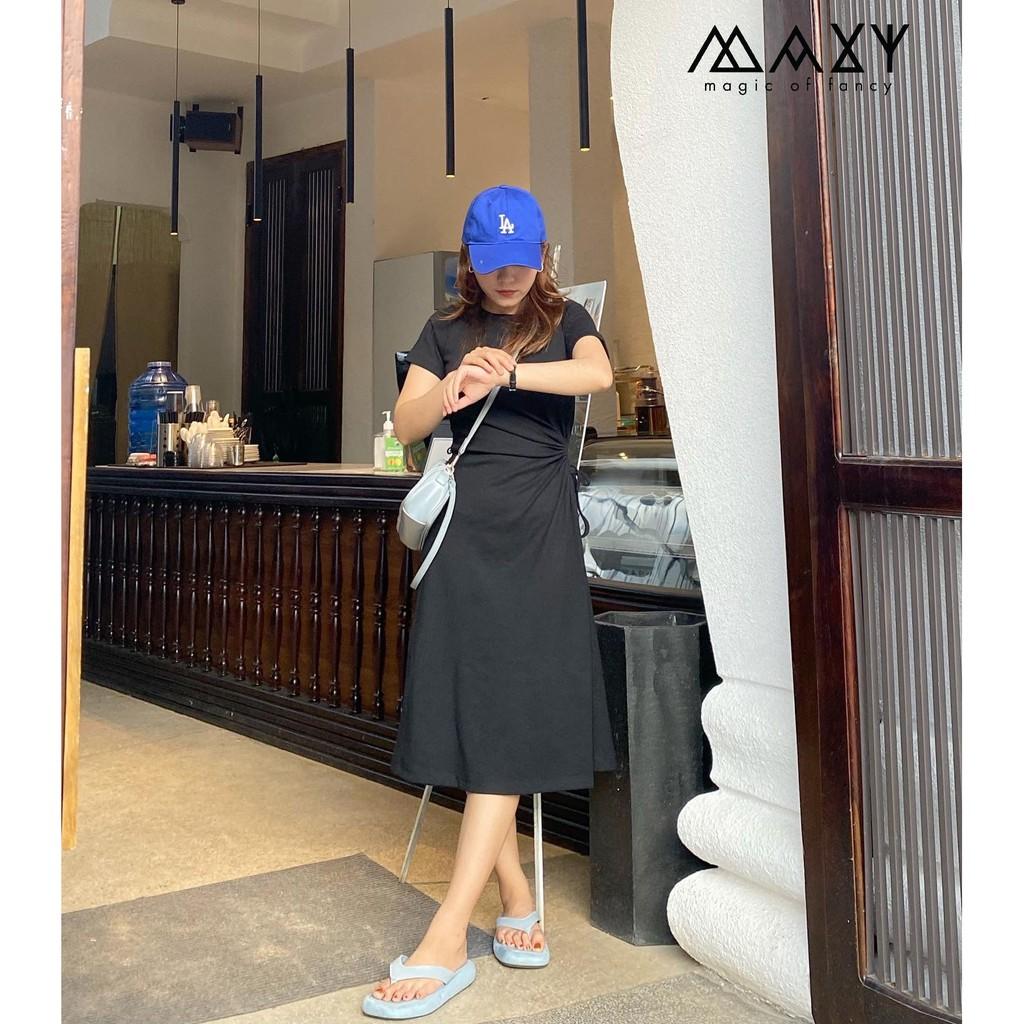 Đầm thun có tay thắt rút dây bên eo lạ mắt form xòe drawstring dress Maxy Workshop