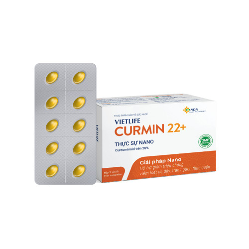 Vietlife Curmin 22+ - Nano nghệ - Sản phẩm chuyên biệt dành cho Loét dạ dày, trào ngược dạ dày thực quản, đau dạ dày - Bào chế công nghệ Nano Xanh thế hệ 3 - Vietlife Nano