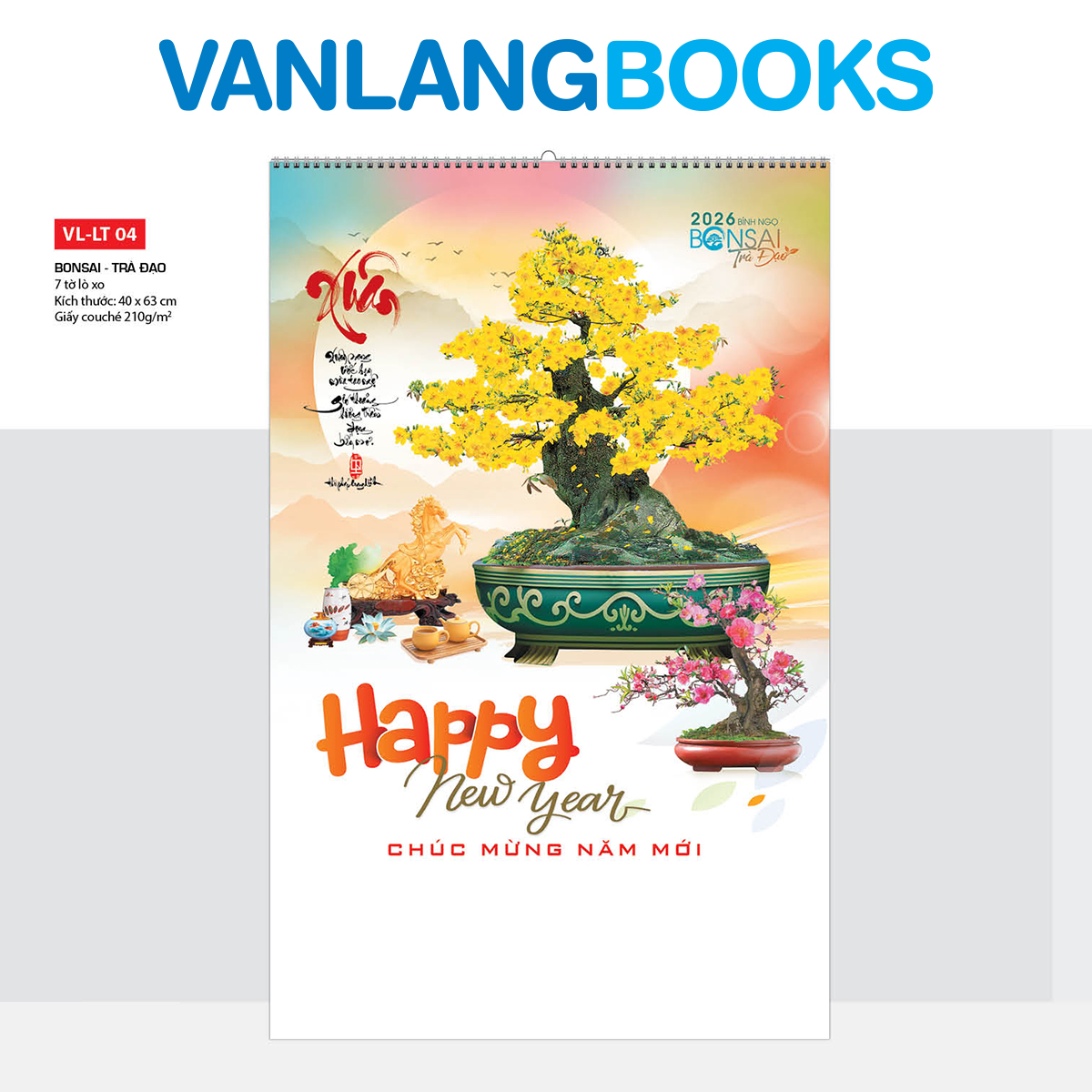 Lịch Tờ 2026 Treo Tường Vanlangbooks - Bonsai &amp; Trà Đạo (VLLT04) 7 Tờ Lò Xo