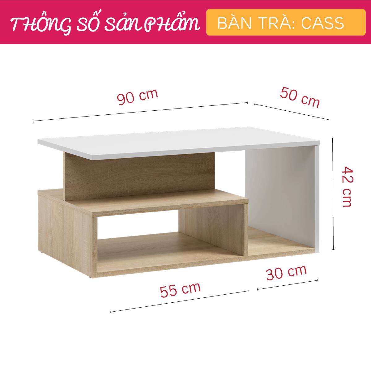 Bàn trà gỗ hiện đại SMLIFE Cass   | Gỗ MDF dày 17mm chống ẩm | D90xR50xC42cm