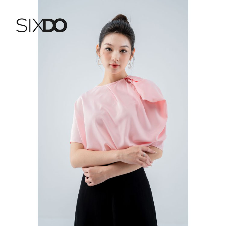 Áo lụa cánh dơi cổ tròn xếp ly SIXDO - Freesize&lt;65kg