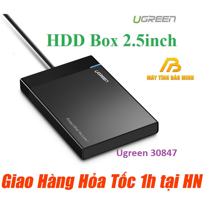 Vỏ Hộp đựng ổ cứng 2,5 inch USB 3.0 vỏ nhựa ABS cao cấp dây liền UGREEN US221 30847- Chính hãng