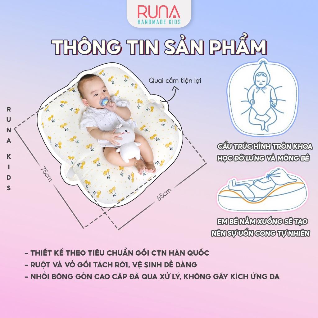 Gối chống trào ngược cho bé Runa Kids vải xô Muslin cao cấp thoáng khí thấm hút tốt an toàn cho bé