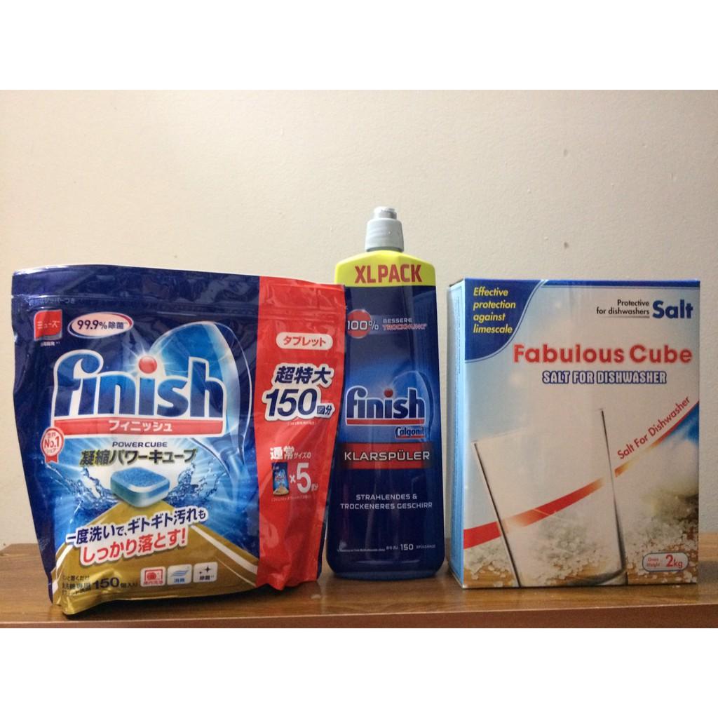 Viên rửa bát Finish 150 viên + Muối rửa bát 1,5kg chuyên dụng dùng cho Máy rửa bát