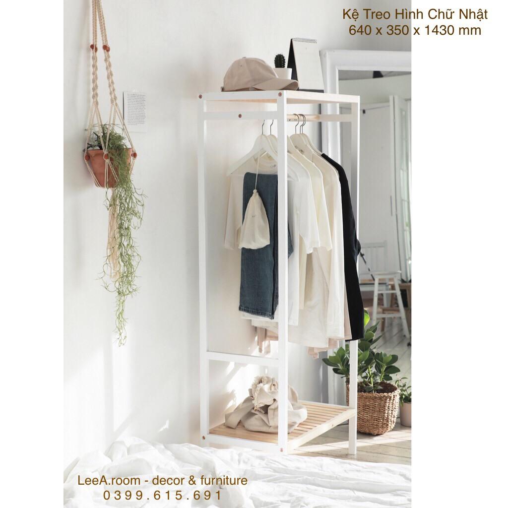 Kệ Treo Quần Áo Hình Chữ Nhật - Shelf Hanger - Màu Trắng Phối Gỗ