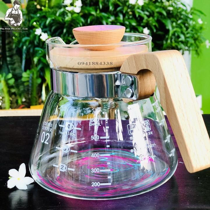 Bộ Bình Pha Cà Phê Drip Coffee, Pour over V60 600ML Tay Cầm Gỗ