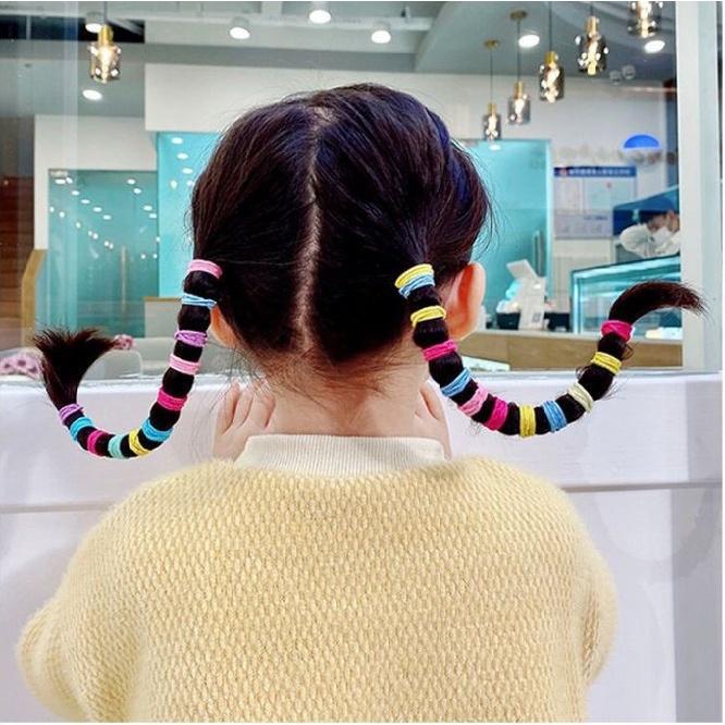 Túi 100 dây cột tóc nhiều màu sắc cho bé gái phong cách Hàn Quốc
