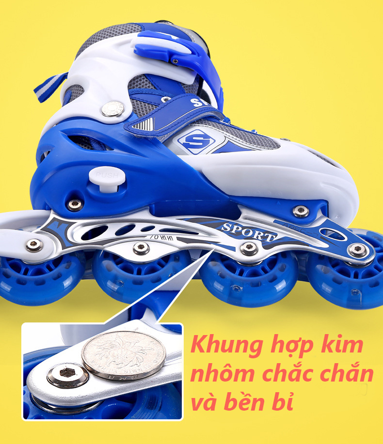 Giày Patin Thời Trang Trẻ Em - Cả 8 Bánh Có Đèn, Đầy Đủ Bảo Hộ Phụ Kiện - TẶNG Kèm Móc Khóa La Bàn Sao Biển Bibotoys