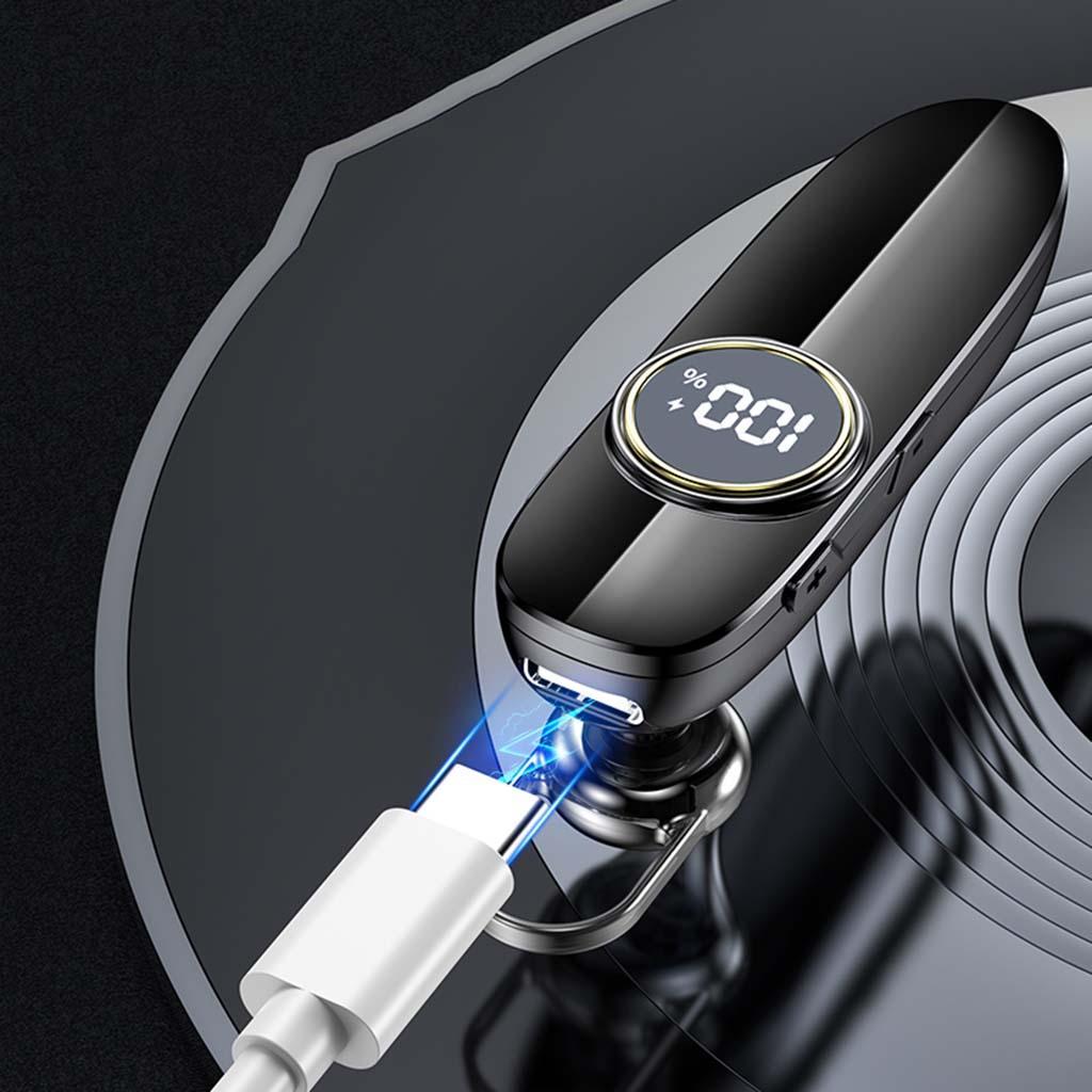 Bluetooth 5.2 Earphone IPX7 Waterproof 48H Call LED Battery Display Single-Ear Headset for Running Office Driving Business Handsfree