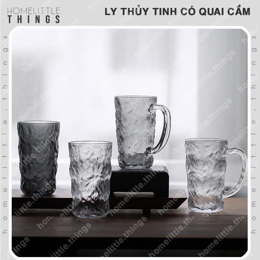 Ly cốc thủy tinh uống nước, cà phê vân băng đá độc đáo có quai cầm
