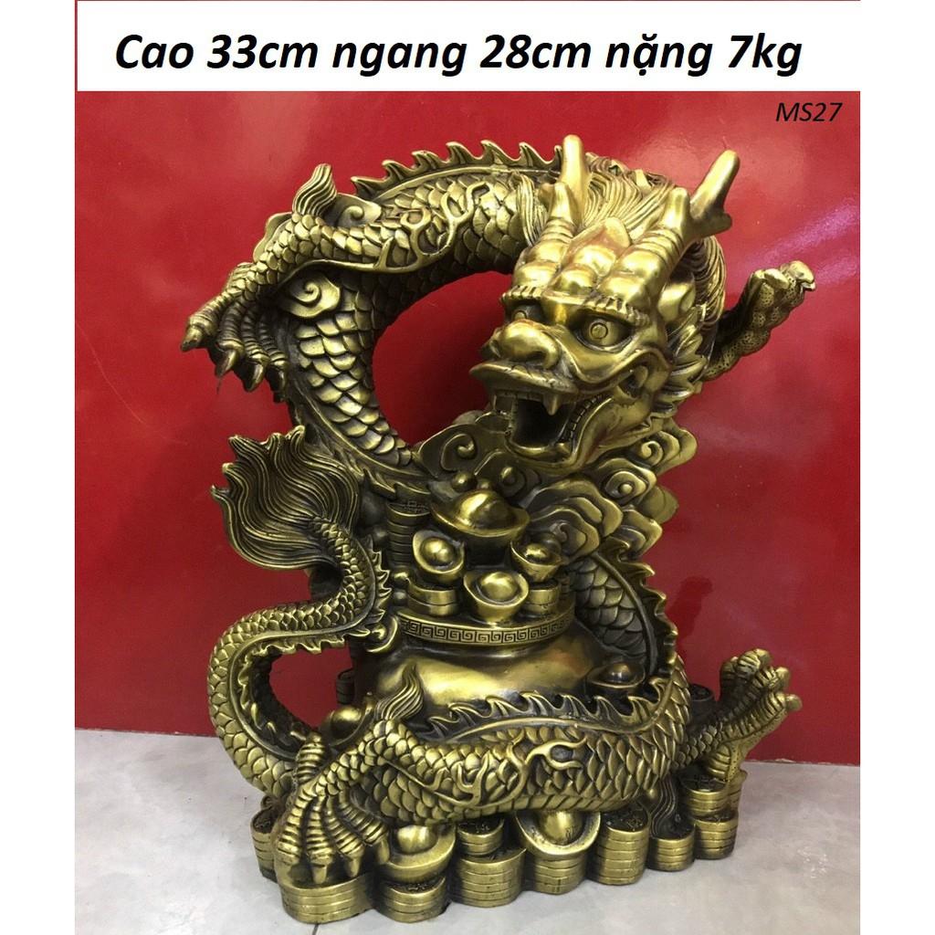 Tượng rồng cuộn hũ vàng bằng đồng MS27d