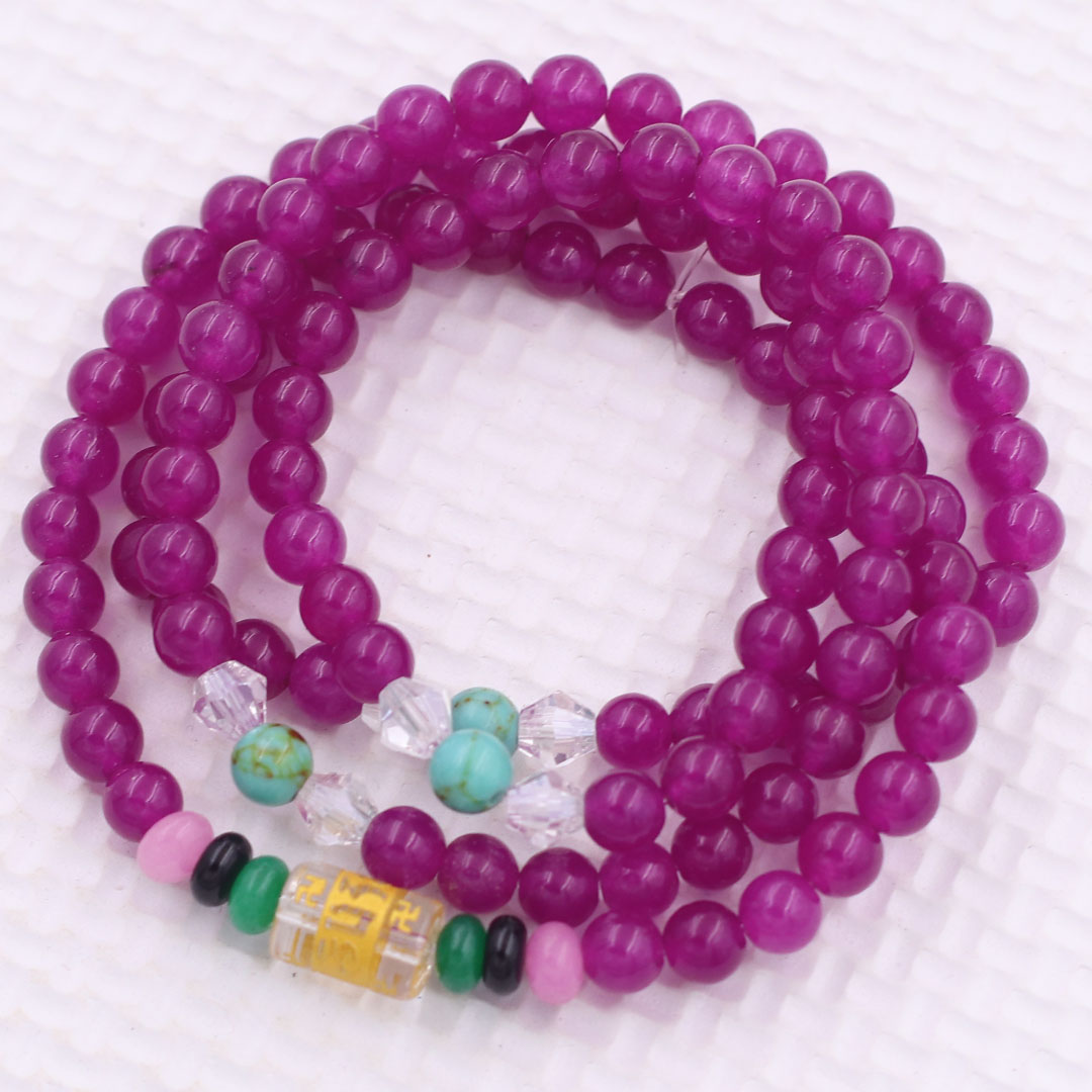 Bộ Vòng Chuỗi, Tràng Hạt 108 Hạt 6 Ly Đá Thạch Anh Hồng Đậm Charm Lục Tự Chân Ngôn - Tràng Chuỗi Niệm Phật - An Yên - Thịnh Vượng - May Mắn - Tài Lộc