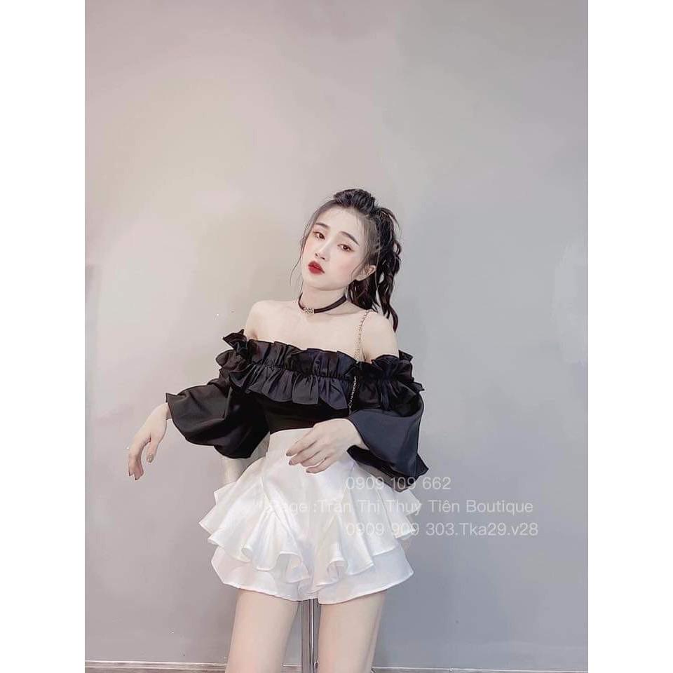 Sét áo tay phồng nhún bèo & chân váy xoè 2 tầng sexy sang chảnh