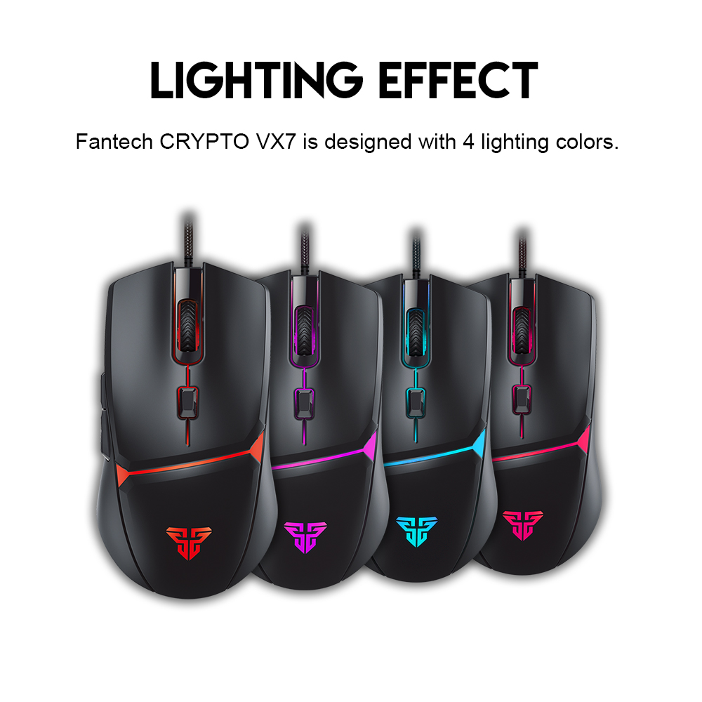 Chuột Gaming có dây  Fantech VX7 CRYPTO 8000DPI LED 4 màu 6 phím Macro có phần mềm tùy chỉnh - Hàng chính hãng