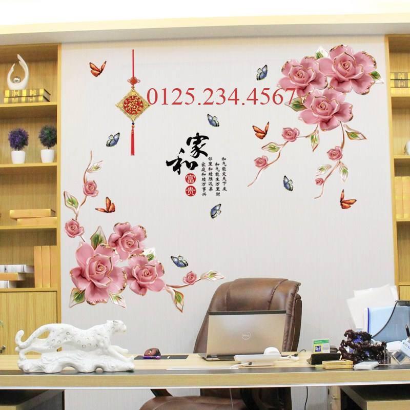 Decal dán tường Hoa hồng 3D HOT