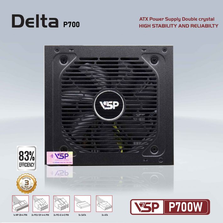 Nguồn máy tính VSP 700W Delta P700W ATX Công suất thực - Hàng chính hãng VSP phân phối