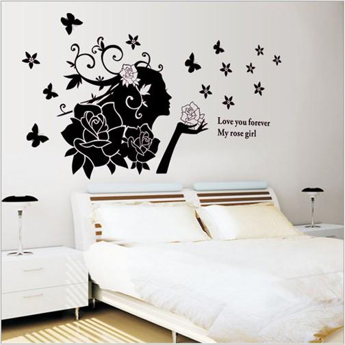 Decal trang trí cô gái và hoa hồng