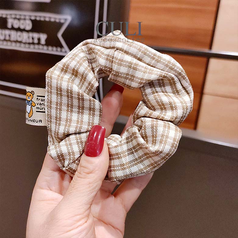 Dây cột tóc, cột tóc vải Scrunchies kẻ caro phong cách Vintage - Culi accessories