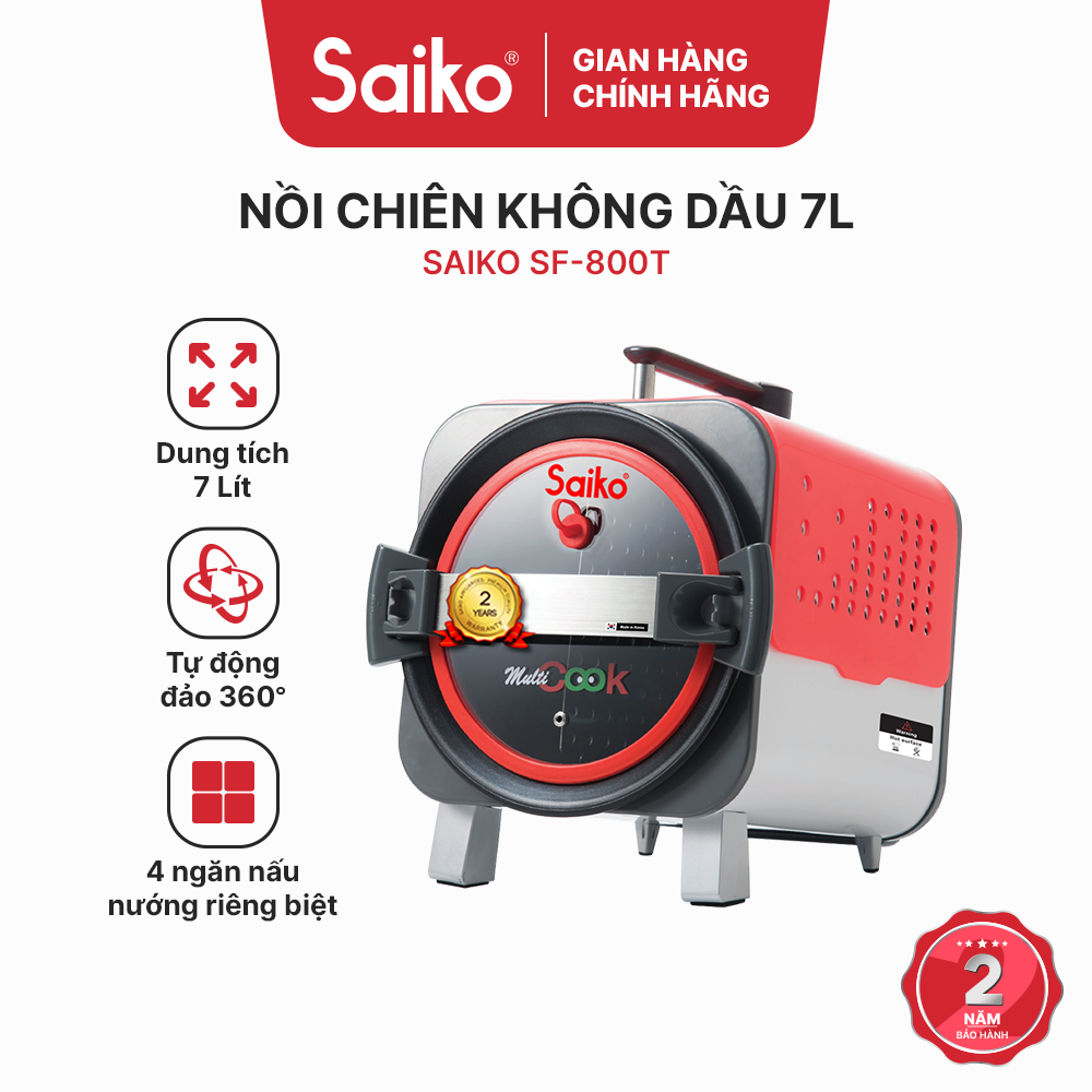 Nồi chiên không dầu Saiko SF- 800T - Nhập khẩu từ Hàn Quốc - Dung tích 7 Lít - Công Suất 800W - Hàng chính hãng