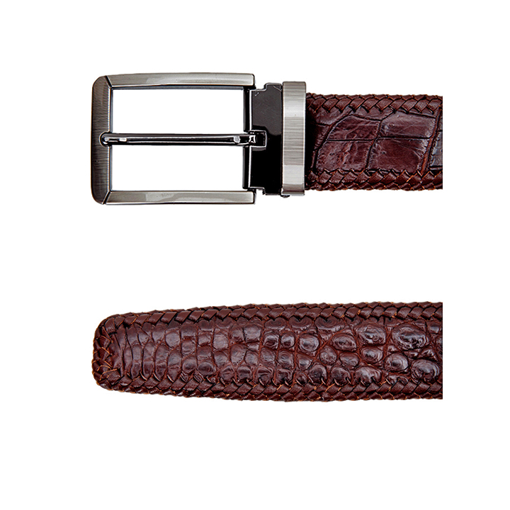 Thắt lưng nam da cá sấu Huy Hoàng đan viền 3,5P đầu kim màu đen, nâu đất, nâu đỏ, vàng bò HT4276-77-78-79