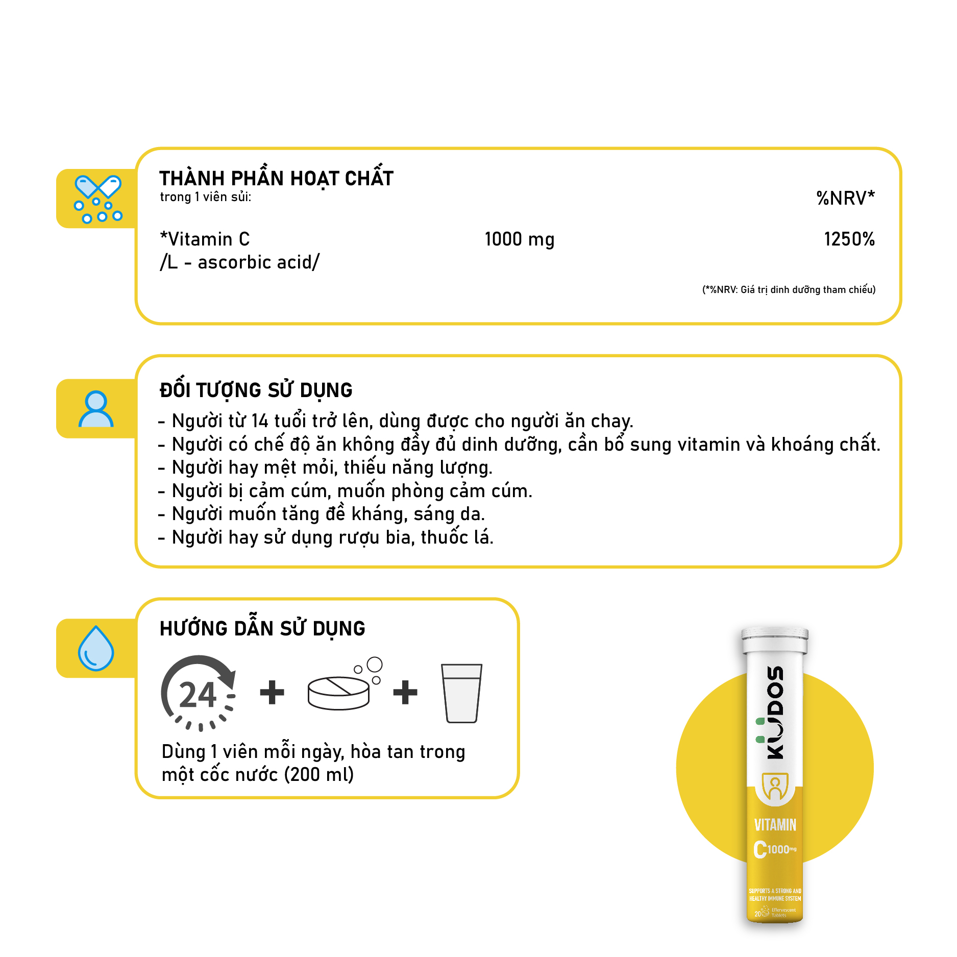 Combo Đẹp Da - Viên Sủi KUDOS VITAMIN C 1000mg + Viên Sủi Collagen + Biotin KUDOS BEAUTY