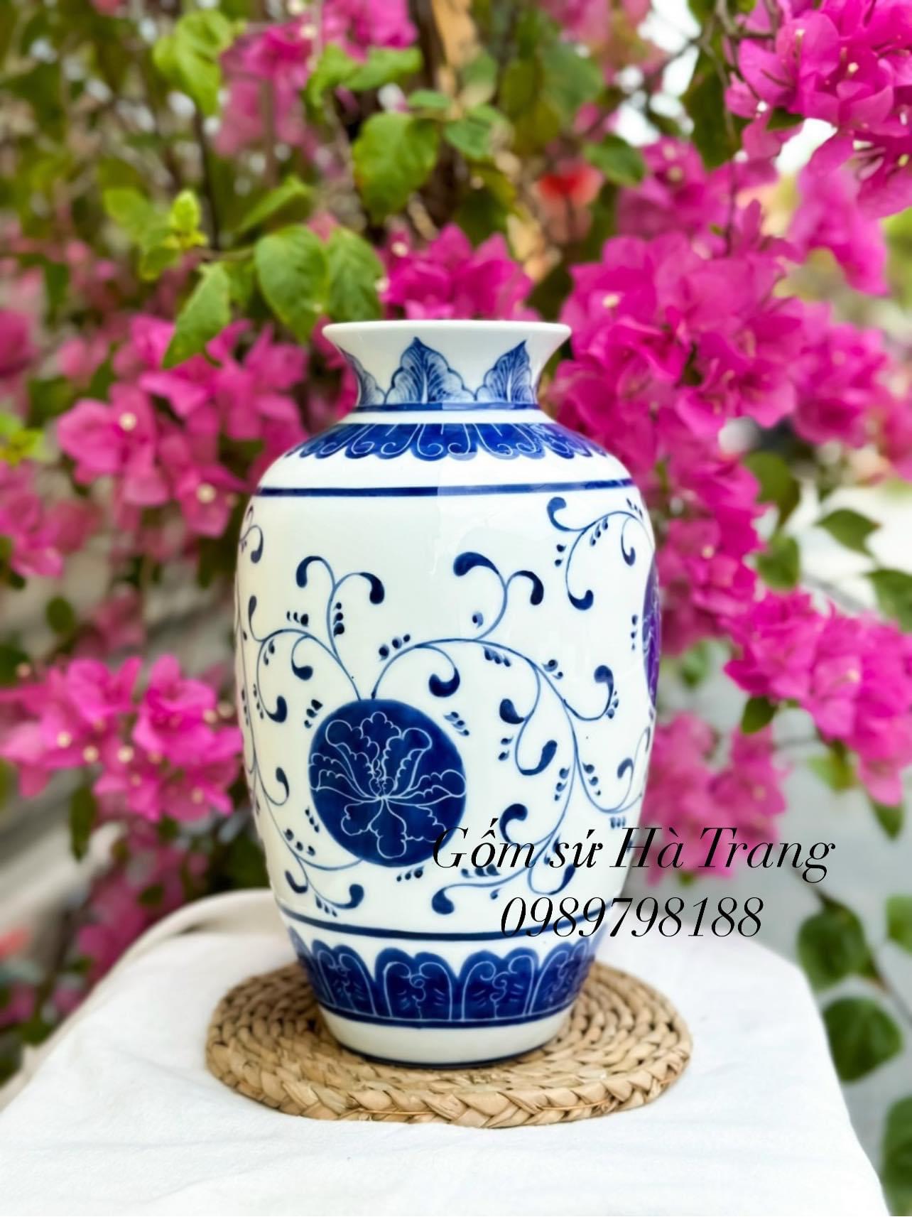 Lọ hoa gốm sứ Bát Tràng cao cấp cao 29cm vẽ hoa dây
